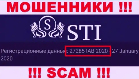Номер регистрации STOKTRADEINVEST LTD, который обманщики предоставили у себя на веб-странице: 27285 IAB 2020