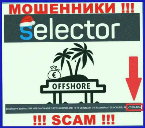Из Selector Casino деньги вернуть нереально, они имеют офшорную регистрацию: COSTA-RICA