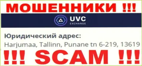 UVC Exchange - это противоправно действующая контора, которая зарегистрирована в оффшорной зоне по адресу: Harjumaa, Tallinn, Punane tn 6-219, 13619