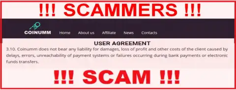 Coinumm Com scammers are not liable for customer losses