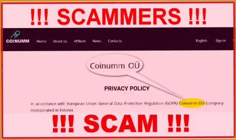 Coinumm Com scammers legal entity - this information from the scam website