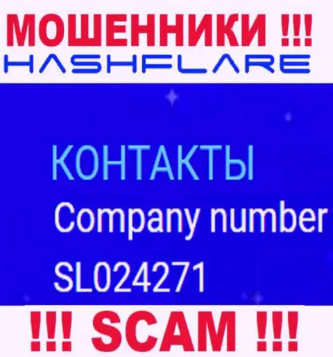 Номер регистрации, под которым официально зарегистрирована контора HashFlare Io: SL024271