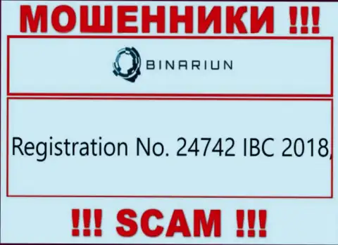 Номер регистрации конторы Binariun, которую лучше обходить стороной: 24742 IBC 2018