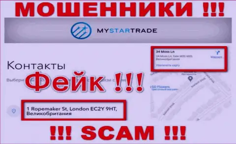Избегайте сотрудничества с организацией MyStarTrade Com - указанные интернет махинаторы распространили ложный адрес