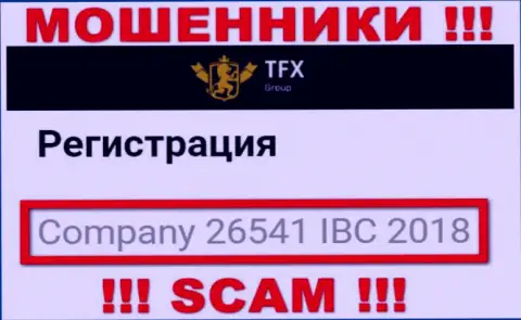 Номер регистрации, принадлежащий жульнической организации TFX Group - 26541 IBC 2018