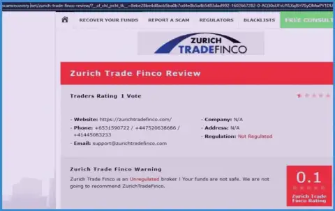Подробный обзор ZurichTradeFinco Com, отзывы клиентов и доказательства разводняка