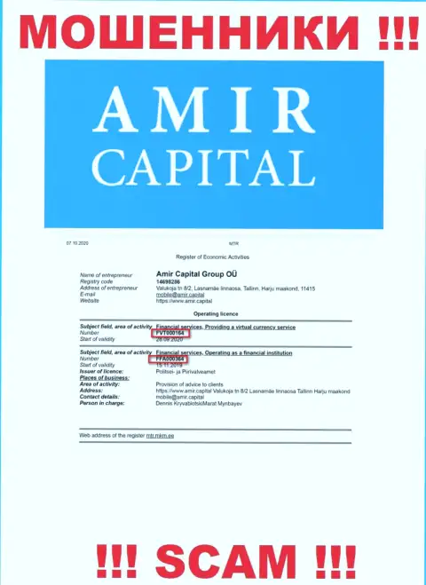 Амир Капитал размещают на веб-портале лицензионный документ, невзирая на этот факт профессионально грабят лохов