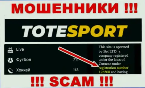 Регистрационный номер организации ТотеСпорт Ею - 126508