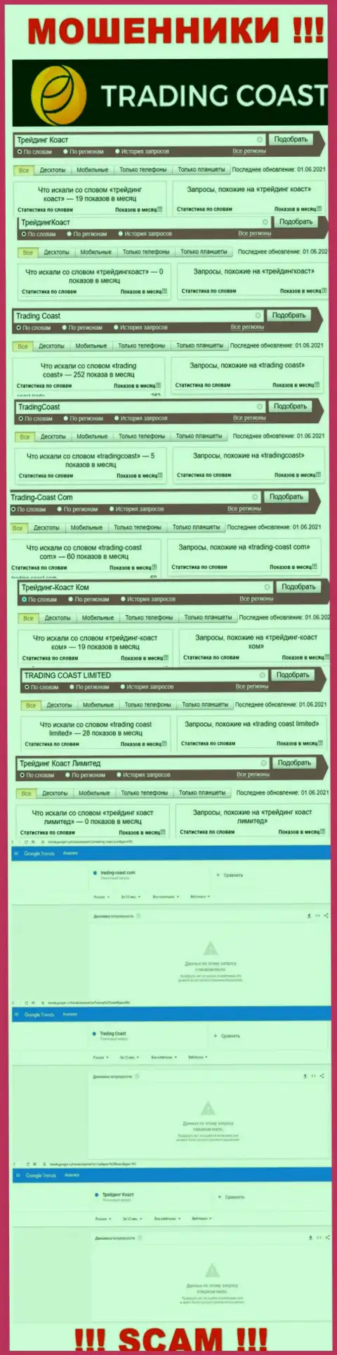 Статистика онлайн запросов по бренду Trading Coast в сети