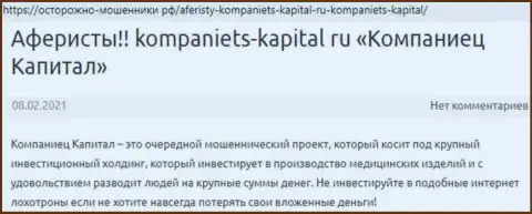В интернете не слишком положительно говорят о Kompaniets Capital (обзор мошеннических уловок конторы)