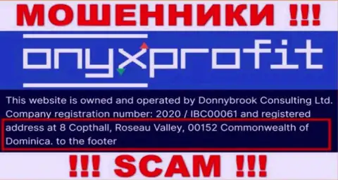 8 Коптхолл, Розо Валлей, 00152 Содружество Доминики - это офшорный юридический адрес OnyxProfit Pro, оттуда КИДАЛЫ сливают клиентов