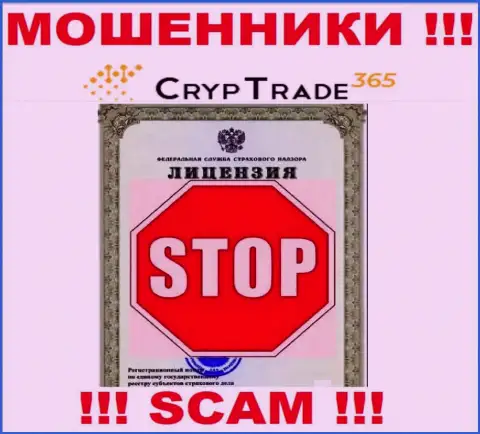 Работа CrypTrade365 противозаконная, так как этой компании не выдали лицензионный документ