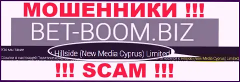 Юр. лицом, управляющим internet махинаторами Bet-Boom Biz, является Хиллсиде (Нью Медиа Кипр) Лтд