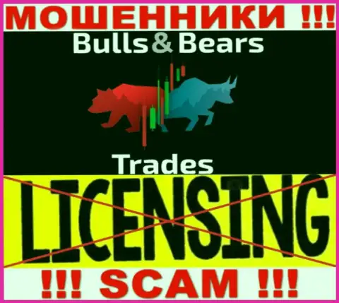 Не имейте дел с мошенниками BullsBearsTrades Com, у них на веб-сайте не предоставлено информации о лицензии организации