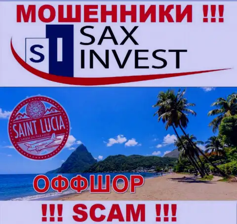 Так как Sax Invest пустили свои корни на территории Saint Lucia, украденные вложения от них не вернуть