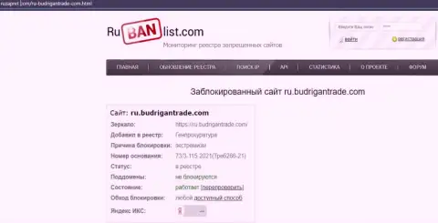 Web-ресурс BudriganTrade на территории России заблокирован Генпрокуратурой