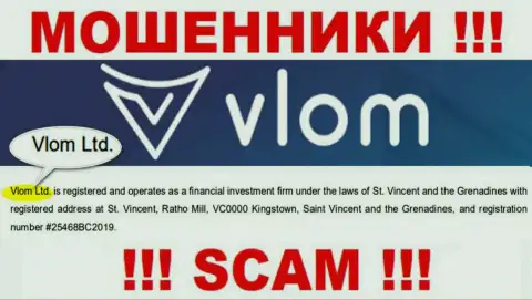 Юридическое лицо, которое управляет мошенниками Влом - это Vlom Ltd