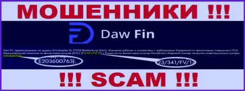 Номер лицензии Daw Fin, у них на веб-сайте, не сумеет помочь сохранить Ваши деньги от грабежа
