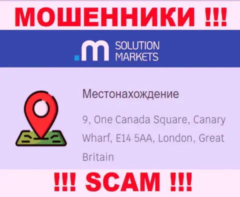 На web-портале Solution Markets нет реальной инфы о официальном адресе регистрации компании - это ШУЛЕРА !
