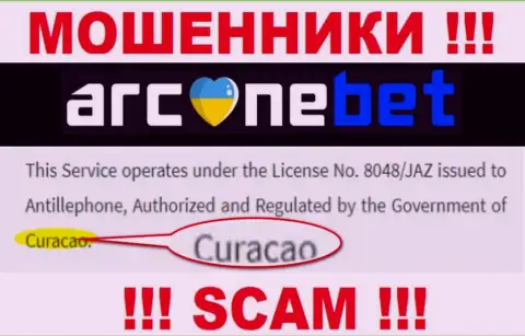 Arcane Bet - это internet-мошенники, их адрес регистрации на территории Curaçao