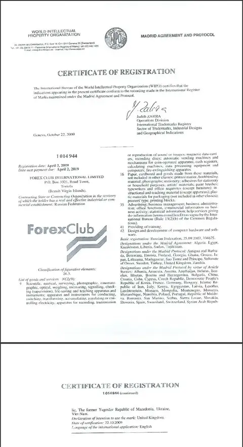 Владелец товарного знака Forex Club компания FOREX CLUB INTERNATIONAL LIMITED