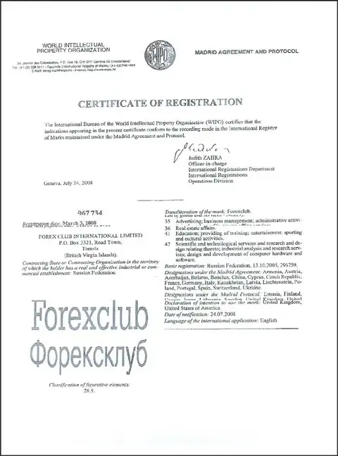 Владелец товарного знака Форексклуб компания FOREX CLUB INTERNATIONAL LIMITED