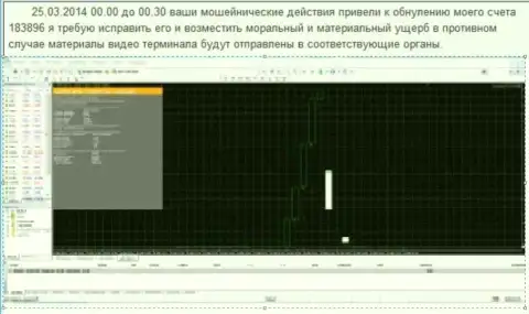 Скриншот с доказательством обнуления клиентского счета в GrandCapital Net